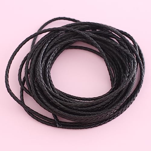 YIEUR 5m geflochtene Lederschnur, Schwarz Leather Cord Chain, 3mm runde Lederriemen, echt Lederband Kette für DIY Handwerk (Black) von YIEUR