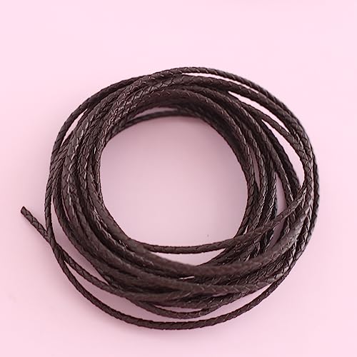 YIEUR 5m geflochtene Lederschnur, braun Leather Cord Chain, 3mm runde Lederriemen, echt Lederband Kette für DIY Handwerk (Brown) von YIEUR