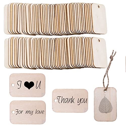 YIEUR 96 Stück Natur Holz Anhänger, 3.5x5.2cm Holzplatten zum basteln, Unbehandelte Natur Holz Scheiben mit Loch, Holz Verzierungen Basteln für DIY Handwerk, Laser Gravur, Schnitzen, Malen (5.2cm) von YIEUR