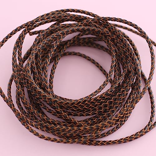 YIEUR 5m geflochtene Lederschnur, Schwarz-beige Leather Cord Chain, 3mm runde Lederriemen, bunte echt Lederband Kette für DIY& Handwerk (mix) von YIEUR