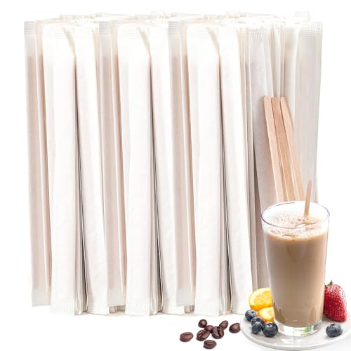 Kaffeerührstäbchen,100 Stück Hölzerne Kaffeerührer Einzeln Verpackte Rührstäbchen Holz Sticks Holz Rührstäbchen Kaffeesticks Eisstiele für Kaffee,Tee,Milch,Saft,Basteln 14 cm von YIFLorine TANG