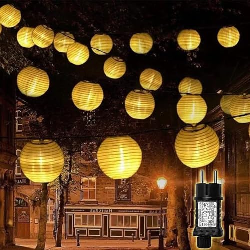 YIFMOO Lampions Lichterkette Außen Wetterfest Strom, 10M 50 LED Laternen mit Timer und Memoryfunktion Lichterkette, 8 Modi Lampion Außen mit Stecker für DekoGarten, Hochzeit, Balkon Deko(Warmweiß) von YIFMOO