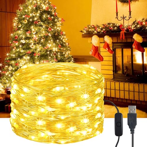 YIFMOO LED Lichterkette USB, 5M 50LED Wasserdicht Draht lichterkette mit Schalter, Micro Kupferdraht Lichterkette Außen und Innen für DIY Weihnachten, Zimmer, Party, Hochzeit Deko, Warmweiß von YIFMOO