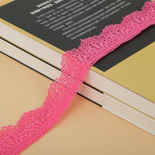 YIGOOWN 2.8CM Breit Spitzenband Elastizität Spitzenband Spitzenborte Spitzenbordüre Dekoband Spitze Blume Borte Bänder zum Nähen für DIY Basteln Kleidung Unterwäsche Dessous (Rosa Rot, 10Y) von YIGOOWN