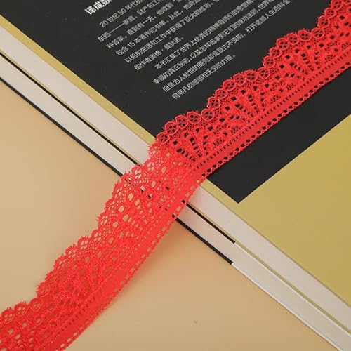 YIGOOWN 2.8CM Breit Spitzenband Elastizität Spitzenband Spitzenborte Spitzenbordüre Dekoband Spitze Blume Borte Bänder zum Nähen für DIY Basteln Kleidung Unterwäsche Dessous (Rot, 10Y) von YIGOOWN