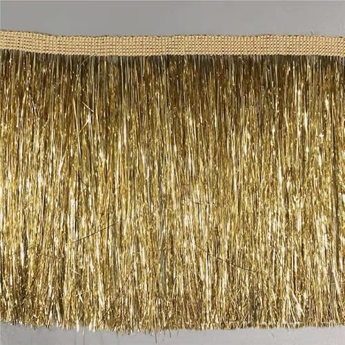 YIGOOWN Fransenborte Glitzer Fransenband Fransenbordüre Tanzfransen PET Sewing Fringe Trim Borten und Bänder zum Nähen für DIY Basteln Party Vorhänge Dekoration Apparel (Gold, 10cm x 10m) von YIGOOWN