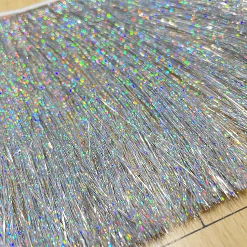 YIGOOWN Fransenborte Glitzer Fransenband Fransenbordüre Tanzfransen PET Sewing Fringe Trim Borten und Bänder zum Nähen für DIY Basteln Party Vorhänge Dekoration Apparel (Laser Silber, 10cm x 10m) von YIGOOWN