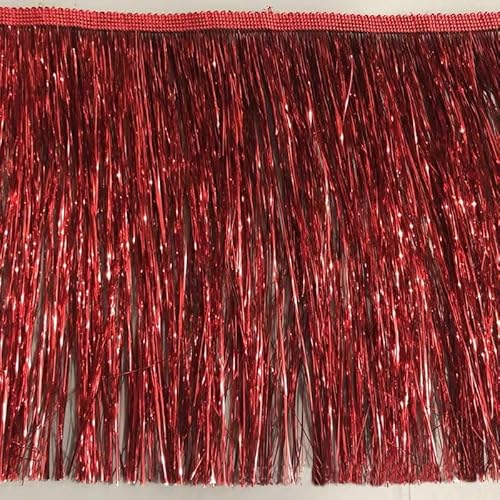 YIGOOWN Fransenborte Glitzer Fransenband Fransenbordüre Tanzfransen PET Sewing Fringe Trim Borten und Bänder zum Nähen für DIY Basteln Party Vorhänge Dekoration Apparel (Rot, 10cm x 10m) von YIGOOWN