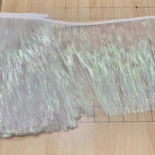 YIGOOWN Fransenborte Glitzer Fransenband Fransenbordüre Tanzfransen PET Sewing Fringe Trim Borten und Bänder zum Nähen für DIY Basteln Party Vorhänge Dekoration Apparel (Weiß, 10cm x 10m) von YIGOOWN