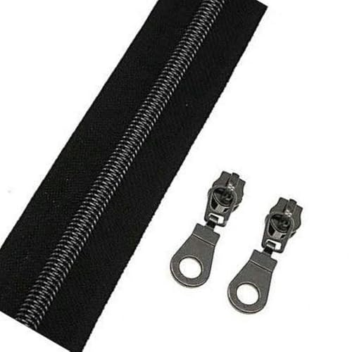 #5 Nylonspulen Reißverschlüsse 9m Endlos Reißverschluss Meterware Schwarze Klebeband Altsilber Zähne mit 25 PCS Reißverschluss Sliders für Nähen YIGUANXIN von YIGUANXIN