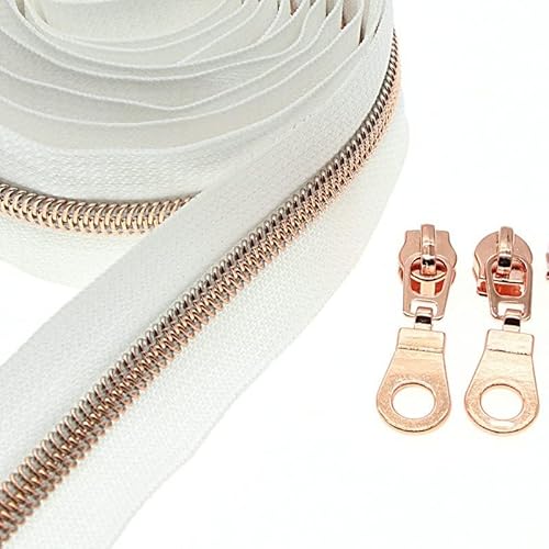 #5 Nylonspulen Reißverschlüsse 9m Endlos Reißverschluss Meterware Weiße Klebeband Rosegoldfarbene Zähne mit 25 PCS Reißverschluss Sliders für Nähen YIGUANXIN von YIGUANXIN