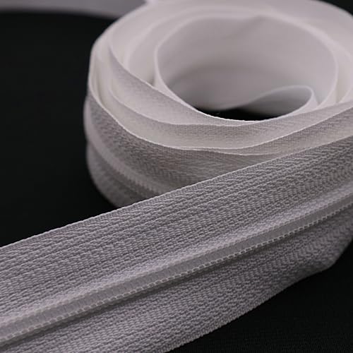 Endlos Reissverschluss weiß mit Zipper, 20 Nylon Reißverschlusszügen Meterware Teilbar für Bettwäsche, 2,5 cm breit Endlosreissverschluss für Kleidung Mäppchen YIGUANXIN von YIGUANXIN