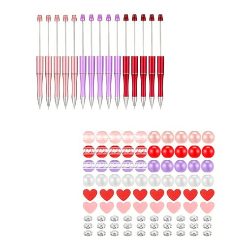 121-teiliges DIY-Kugelschreiber-Set, Perlenkugelschreiber, rund, Herzperlen, DIY-Wärmeübertragungsstift, lustiger Schreibstift, Schmuckzubehör von YIGZYCN