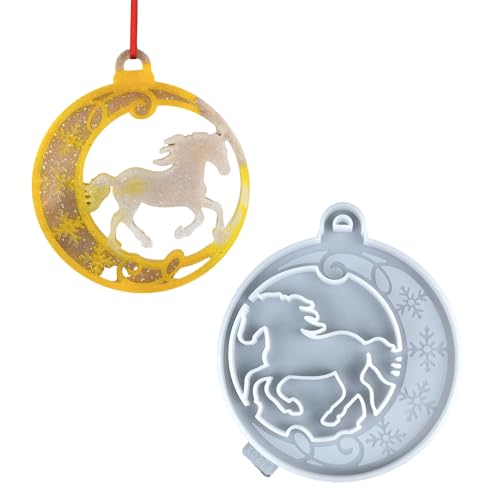 Weihnachtsbaumbehang, Ornament, Epoxidharz, Silikon, Pferd, rund, Anhängerform, handgefertigt, Schmuckherstellungswerkzeug von YIGZYCN