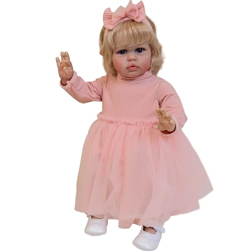 YIHANGG 60cm Reborn Babypuppen wie Echt 24 Zoll Reborn Baby Mädchen mit Augen Auf Reborn Puppen Lebensecht Blond Geburtstag Weihnachten Geschenk von YIHANGG