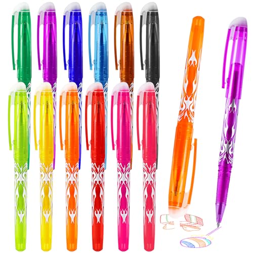 YIIFELL12 Farben Radierbarer Kugelschreiber, 0.5mm Tintenroller Radierbar, Gelschreiber Friction Stifte Radierstift, Erasable Pen Set für Bürobedarf Schulsachen Studenten, Mehrfarbig von YIIFELL