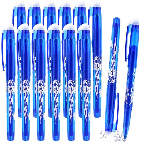 YIIFELL 12 Stück Radierbarer Kugelschreiber, 0.7mm Tintenroller Radierbar, Gelschreiber Friction Stifte Radierstift, Erasable Pen Set für Bürobedarf Schulsachen Studenten (Blau) von YIIFELL