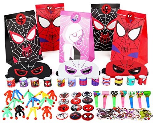 Spider Mitgebsel Tüten Geschenke , 122 Spider und seine Freunde geschenktüten Gift Set mit maske,Aufkleber,usw.Superhelden Theme Tüten Favours für Spielpreise,Kindergeburtstag Party Mitbringsel von YIIHMEI