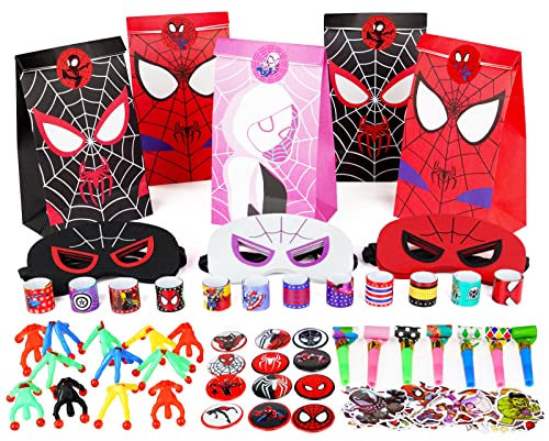 YIIHMEI Spider Mitgebsel Tüten Geschenke , 122 Spider und seine Freunde geschenktüten Set mit maske,Aufkleber,usw.Superhelden Theme Tüten Favours für Spielpreise,Kindergeburtstag Party Mitbringsel von YIIHMEI