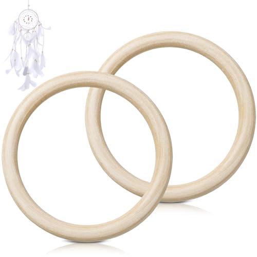 2 Stück Holzringe zum Basteln, 100 mm Natürliche Holz Ringe, Gardinenringe Holz, Holzringe Makramee, Unvollendete Holzring, für DIY Schmuck Makramee Armband Anhänger Hängende Dekoration Ringe von YIIWONI