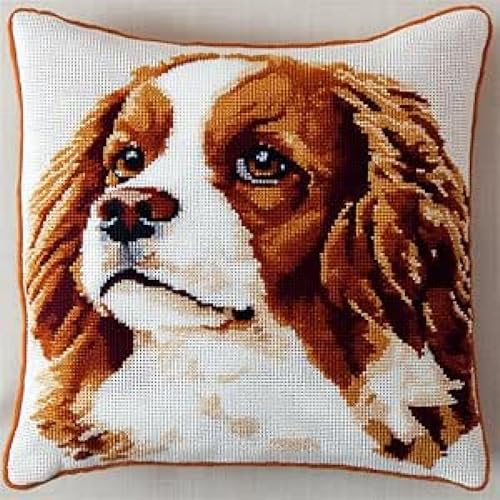 YIJIEHH Kissen Knüpfen Für Anfänger, DIY Knüpfen Set Knüpfpackungen Mit Tiermotiven Vom Cavalier King Charles Spaniel, Knüpfpackungen Mit Cartoon-Hund, DIY-Kissenbezug, Bastelpackungen von YIJIEHH