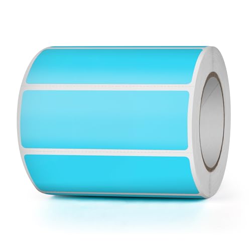 YIKIADA Blau Thermoetikett Vinyl 25 × 76 mm Rolle Rechteck Selbstklebend Adressaufkleber Wasserdicht Beschriften Name Aufkleber für Barcode QR Code UPC 500 Stück von YIKIADA