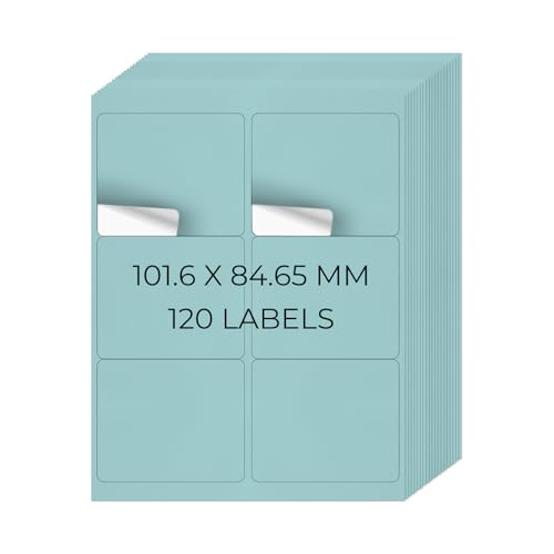 YIKIADA Blau Universal Etiketten 101,6 × 84,67 MM Vinyl Selbstklebend Ablösbar Blanko Aufkleber Bedruckbar Namenaufkleber Büro Adressetiketten für Tintenstrahl- und Laserdruckern 120 Stück von YIKIADA