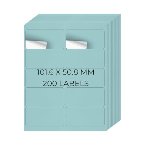 YIKIADA Blau Universal Etiketten 50,8 X 101,6 MM Vinyl Selbstklebend Ablösbar Blanko Aufkleber Bedruckbar Namenaufkleber Büro Adressetiketten für Tintenstrahl- und Laserdruckern 200 Stück von YIKIADA