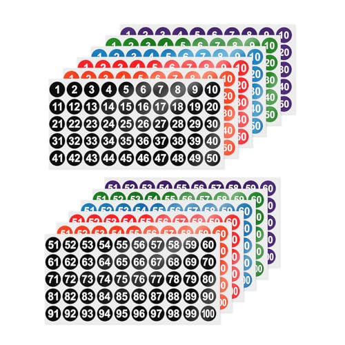 YIKIADA Bunt Nummer Aufkleber 25 mm Vinyl 12 Blatt 1 bis 100 Wasserdicht Zahlen Klebepunkte Selbstklebende Etiketten für Büro Heim Kinder 600 Stück von YIKIADA