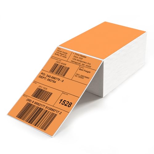 YIKIADA Orange Versandetiketten 4 X 6 Zoll Vinyl Selbstklebend Thermo Aufkleber Wasserdicht Perforierte Thermo Direkt Etiketten für Büro Lager Haus 500 Stück von YIKIADA