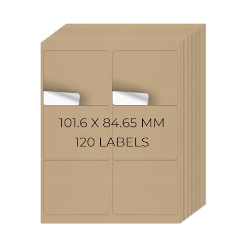 YIKIADA Kraft Universal Etiketten 101,6 × 84,67 MM Vinyl Selbstklebend Ablösbar Blanko Aufkleber Bedruckbar Namenaufkleber Büro Adressetiketten für Tintenstrahl- und Laserdruckern 120 Stück von YIKIADA