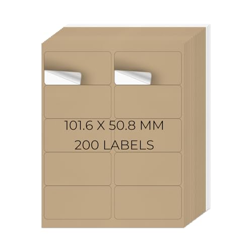 YIKIADA Kraft Universal Etiketten 50,8 X 101,6 MM Vinyl Selbstklebend Ablösbar Blanko Aufkleber Bedruckbar Namenaufkleber Büro Adressetiketten für Tintenstrahl- und Laserdruckern 200 Stück von YIKIADA