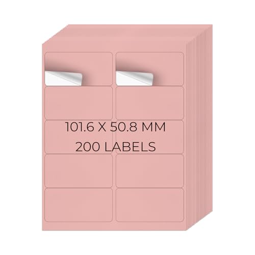 YIKIADA Rosa Universal Etiketten 50,8 X 101,6 MM Vinyl Selbstklebend Ablösbar Blanko Aufkleber Bedruckbar Namenaufkleber Büro Adressetiketten für Tintenstrahl- und Laserdruckern 200 Stück von YIKIADA