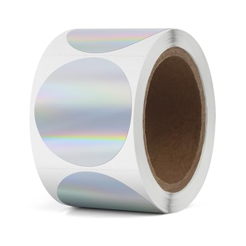 YIKIADA Silver Thermo Etiketten Vinyl 38 mm Holographic Rolle Selbstklebend Punktaufkleber Wasserdicht Glitter Aufkleber für Logo Barcode QR Code Kinder Office Home 200 Stück von YIKIADA