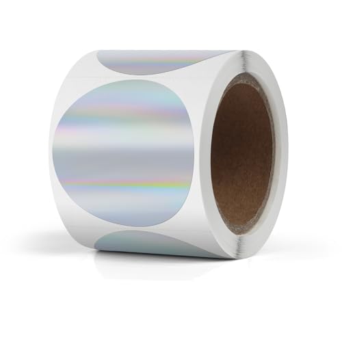 YIKIADA Silver Thermo Etiketten Vinyl 50 mm Holographic Rolle Selbstklebend Punktaufkleber Wasserdicht Glitter Aufkleber für Logo Barcode QR Code Kinder Office Home 200 Stück von YIKIADA