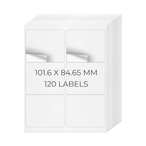 YIKIADA Weiß Universal Etiketten 101,6 X 84,67 MM Vinyl Selbstklebend Ablösbar Blanko Aufkleber Bedruckbar Namenaufkleber Büro Adressetiketten für Tintenstrahl- und Laserdruckern 120 Stück von YIKIADA