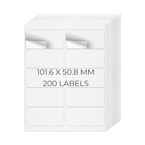 YIKIADA Weiß Universal Etiketten 50,8 X 101,6 MM Vinyl Selbstklebend Ablösbar Blanko Aufkleber Bedruckbar Namenaufkleber Büro Adressetiketten für Tintenstrahl- und Laserdruckern 200 Stück von YIKIADA