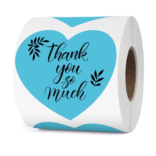 YIKIADA Blau Thermo Etiketten Vinyl 76 mm Herz Selbstklebend Rolle Geschenk Aufkleber Wasserdicht Drucker Thermoetiketten für Logo Barcode Hochzeit Jahrestag Valentinstag 500 Stück von YIKIADA