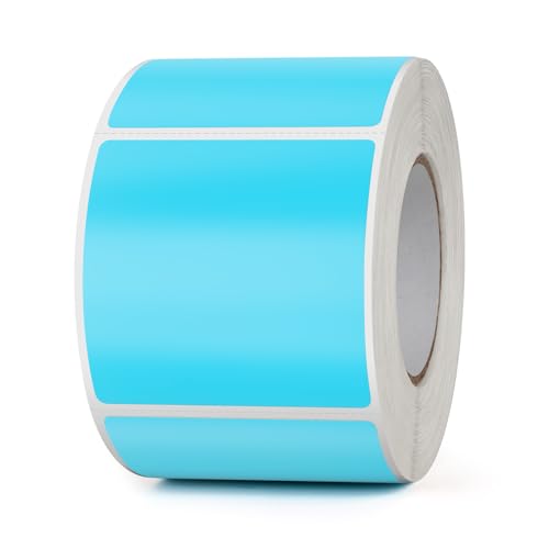 YIKIADA Blau Thermoetikett Vinyl 50 × 50 mm Rolle Quadratisch Selbstklebend Umzugsaufkleber Wasserdicht Beschriften Name Aufkleber für Büro QR Code LOGO 500 Stück von YIKIADA