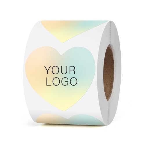 YIKIADA Gelb Farbverlauf Thermo Etiketten Vinyl 50 mm Herz Selbstklebend Rolle Geschenk Aufkleber Wasserdicht Drucker Thermoetiketten für Logo Barcode Hochzeit Jahrestag Valentinstag 500 Stück von YIKIADA