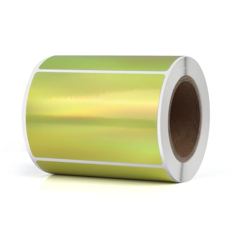 YIKIADA Gold Thermo Etiketten Vinyl 50 × 76 mm Rolle Rechteckig Selbstklebend Adressaufkleber Wasserdicht Glitter Aufkleber für Logo Barcode QR Code Kinder Office Home 200 Stück von YIKIADA