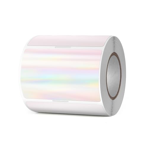 YIKIADA Holographic Thermo Etiketten Vinyl 50 x 76 mm Regenbogen Rolle Rechteckig Selbstklebend Adressaufkleber Wasserdicht Name Aufkleber für Logo Barcode QR Code DIY 300 Stück von YIKIADA