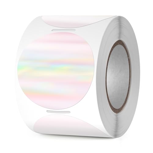 YIKIADA Holographic Thermoetiketten Runde Vinyl 50 mm Regenbogen Rolle Selbstklebend Punktaufkleber Wasserdicht Glitter Aufkleber für Logo Barcode QR Code Office Home 300 Stück von YIKIADA