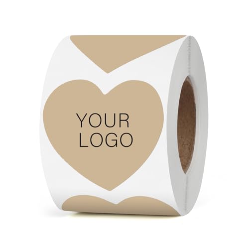 YIKIADA Khaki Herz Thermo Etiketten Vinyl 50 mm Selbstklebend Rolle Geschenk Aufkleber Wasserdicht Drucker Thermoetiketten für Logo Barcode Hochzeit Jahrestag Valentinstag 500 Stück von YIKIADA