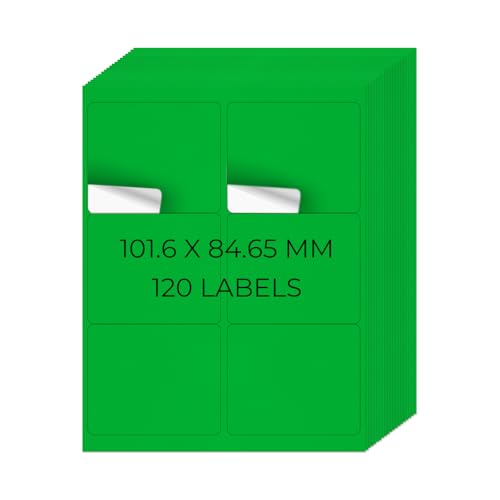 YIKIADA Neon Grün Universal Etiketten 101,6 × 84,67 MM Vinyl Selbstklebend Ablösbar Blanko Aufkleber Bedruckbar Namenaufkleber Büro Adressetiketten für Tintenstrahl- und Laserdruckern 120 Stück von YIKIADA