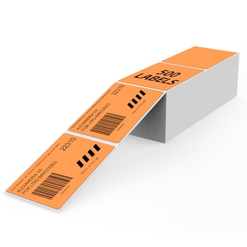 YIKIADA Orange Versandetiketten 50 x 76 MM Vinyl Selbstklebend Thermo Aufkleber Wasserfester Perforierte Labeldrucker Etiketten für Büro Lager Name Address 500 Stück von YIKIADA