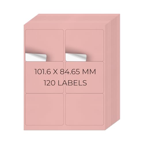 YIKIADA Rosa Universal Etiketten 101,6 × 84,67 MM Vinyl Selbstklebend Ablösbar Blanko Aufkleber Bedruckbar Namenaufkleber Büro Adressetiketten für Tintenstrahl- und Laserdruckern 120 Stück von YIKIADA