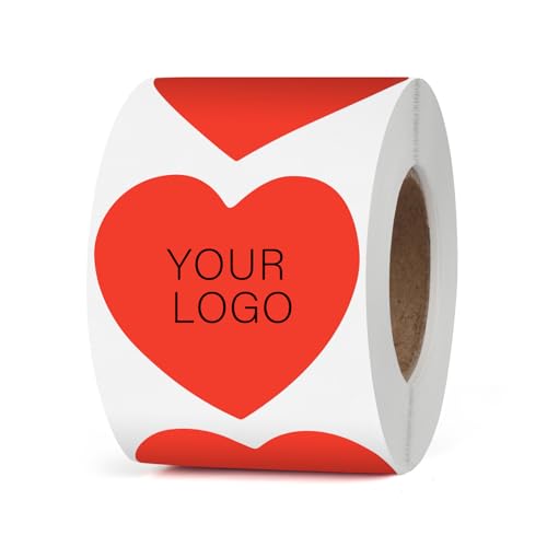 YIKIADA Rot Herz Thermo Etiketten Vinyl 50 mm Selbstklebend Rolle Geschenk Aufkleber Wasserdicht Drucker Thermoetiketten für Logo Barcode Hochzeit Jahrestag Valentinstag 500 Stück von YIKIADA