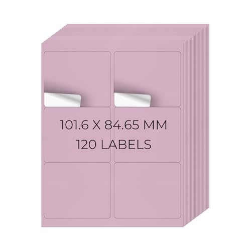 YIKIADA Violett Universal Etiketten 101,6 × 84,67 MM Vinyl Selbstklebend Ablösbar Blanko Aufkleber Bedruckbar Namenaufkleber Büro Adressetiketten für Tintenstrahl- und Laserdruckern 120 Stück von YIKIADA