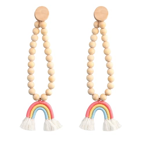 Pack of 2 Magnetic Curtain Tiebacks, Rainbow Tassels Curtain Holder with Wooden Bead, Boho Curtain Clips, Curtain Holders Decoration Accessories Home Bedroom Children's Room Decorative Curtain von YILANJIN